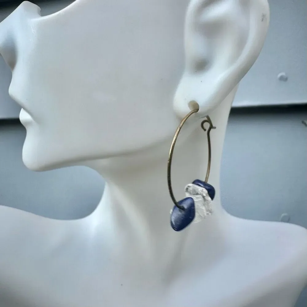 Clear quartz lapis chip hoop earrings clear quartz